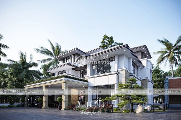 Mẫu biệt thự 3 tầng hiện đại mái nhật vuông vắn 360m2 (19x19m) BT2251