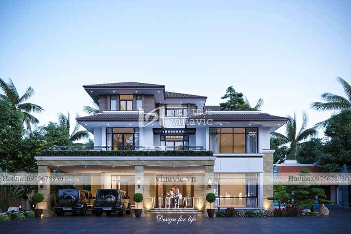 Mẫu biệt thự 3 tầng hiện đại mái nhật vuông vắn 360m2 (19x19m) BT2251