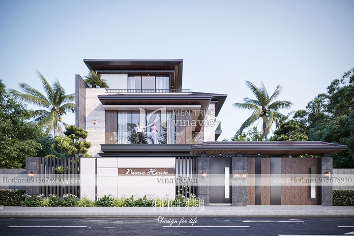 Mẫu biệt thự 3 tầng mái nhật hiện đại 5 phòng ngủ 294m2 BT2250