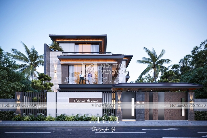 Mẫu biệt thự 3 tầng mái nhật hiện đại 5 phòng ngủ 294m2 BT2250