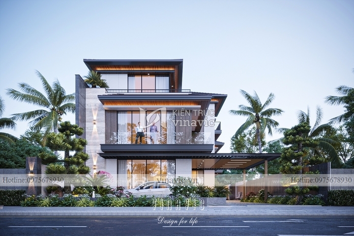 Mẫu biệt thự 3 tầng mái nhật hiện đại 5 phòng ngủ 294m2 BT2250