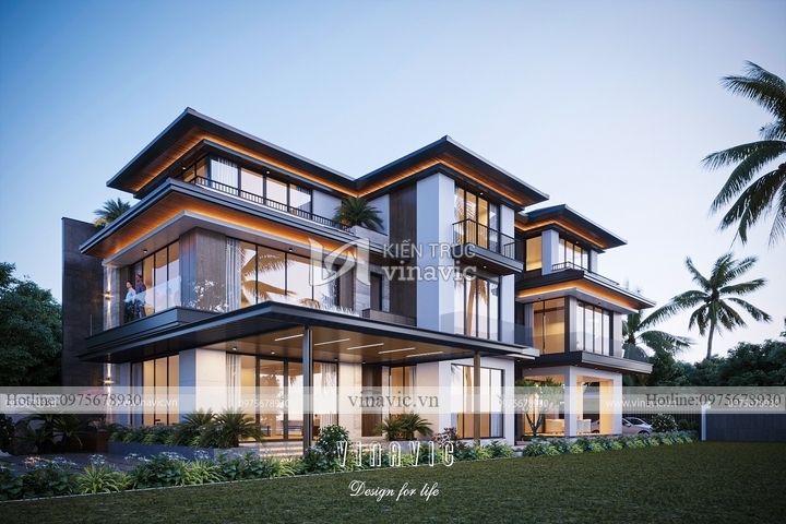 Mẫu biệt thự 3 tầng mái nhật hiện đại 5 phòng ngủ 294m2 BT2250