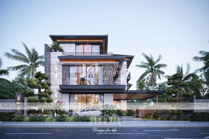 Mẫu biệt thự 3 tầng mái nhật hiện đại 5 phòng ngủ 294m2 BT2250