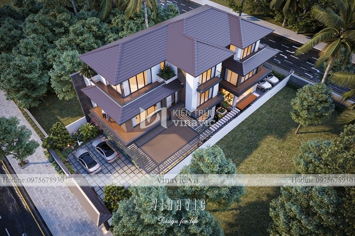 Mẫu biệt thự 3 tầng mái nhật hiện đại 5 phòng ngủ 294m2 BT2250