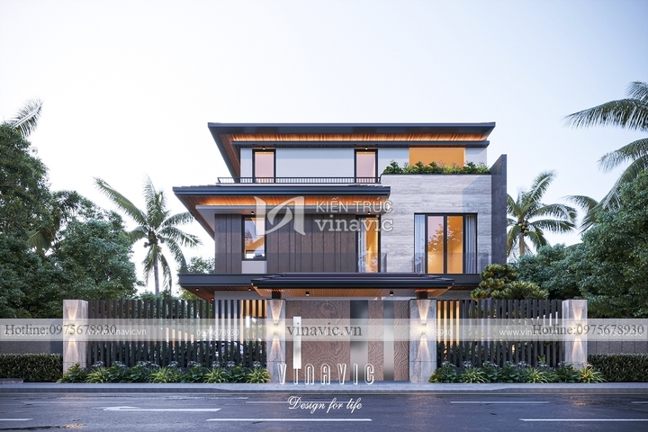 Mẫu biệt thự 3 tầng mái nhật hiện đại 5 phòng ngủ 294m2 BT2250