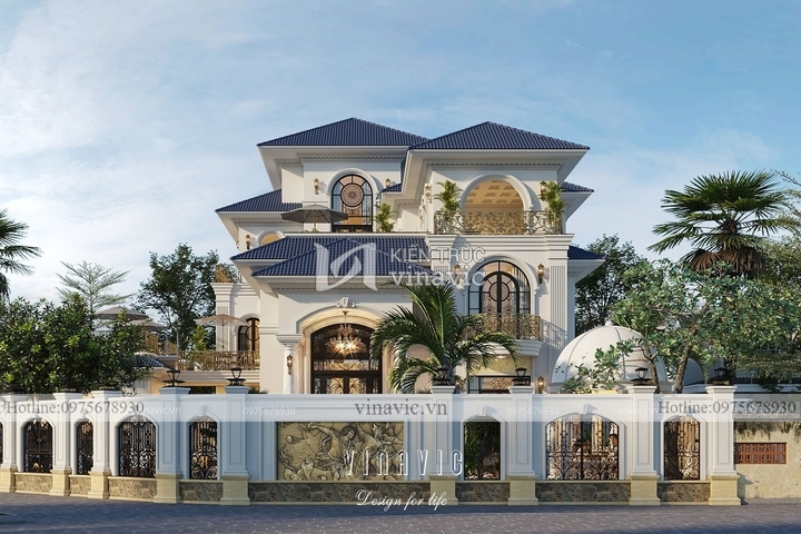 Mẫu nhà 2 mặt tiền vát góc 2,5 tầng tân cổ điển mái nhật BT2144