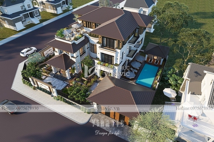 Mẫu nhà 3 tầng 2 mặt tiền hiện đại lô góc BT2138