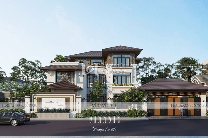 Mẫu nhà 3 tầng 2 mặt tiền hiện đại lô góc BT2138