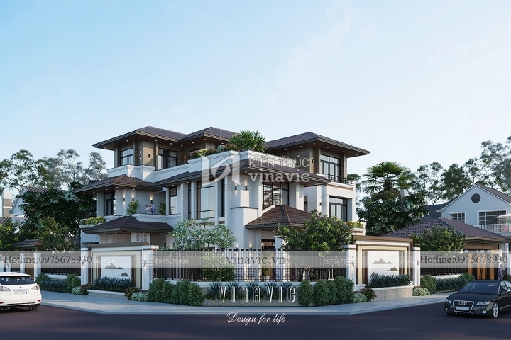 Mẫu nhà 3 tầng 2 mặt tiền hiện đại lô góc BT2138