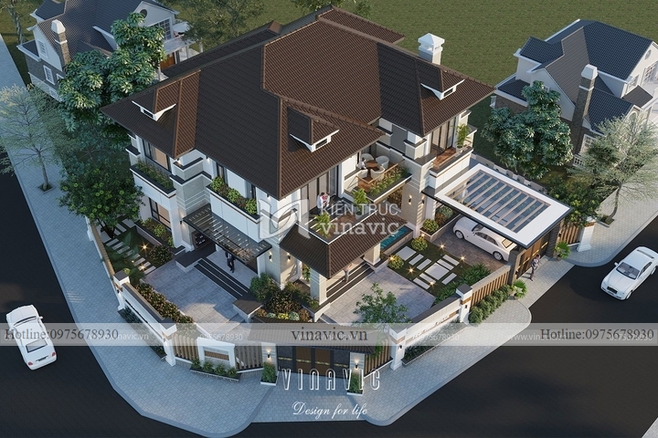 Mẫu nhà biệt thự 2 tầng 2 mặt tiền hiện đại mái Nhật BT2139