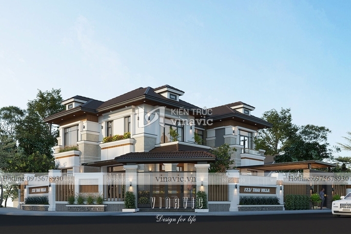 Mẫu nhà biệt thự 2 tầng 2 mặt tiền hiện đại mái Nhật BT2139