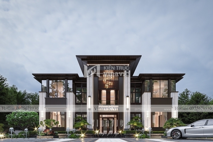Mẫu nhà biệt thự 2 tầng mái bằng hiện đại 290m2 (17x17m) BT2241