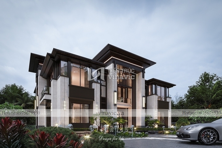 Mẫu nhà biệt thự 2 tầng mái bằng hiện đại 290m2 (17x17m) BT2241