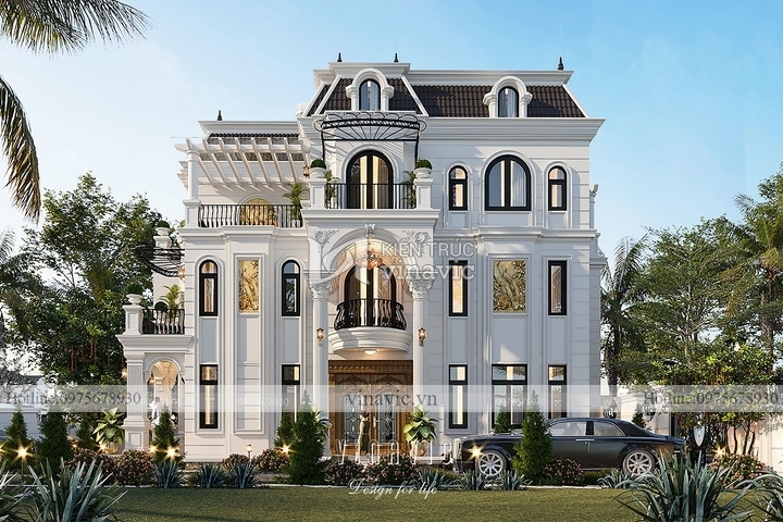 Mẫu nhà biệt thự tân cổ điển 3 tầng kích thước 15x9m BT2147