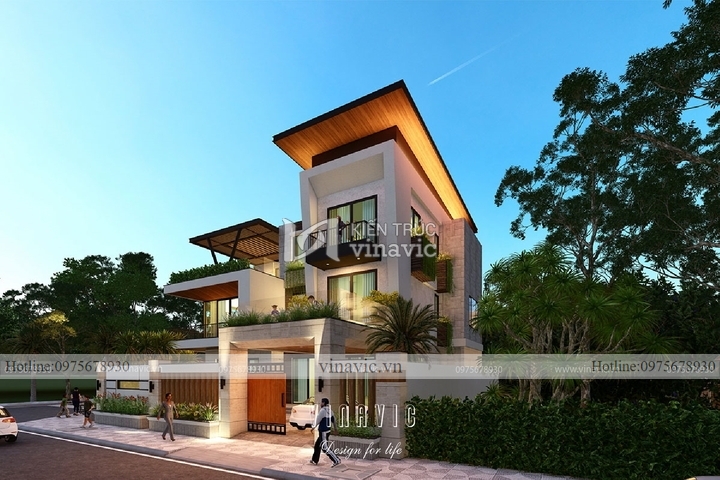 Mẫu nhà hiện đại 3 tầng 2 mặt tiền diện tích 160m BT2118