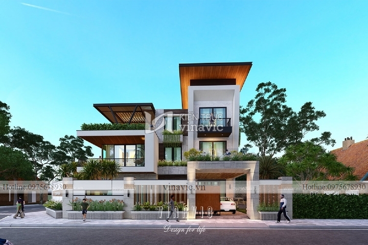 Mẫu nhà hiện đại 3 tầng 2 mặt tiền diện tích 160m BT2118