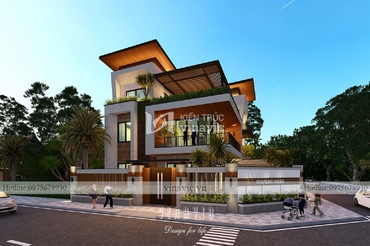 Mẫu nhà hiện đại 3 tầng 2 mặt tiền diện tích 160m BT2118