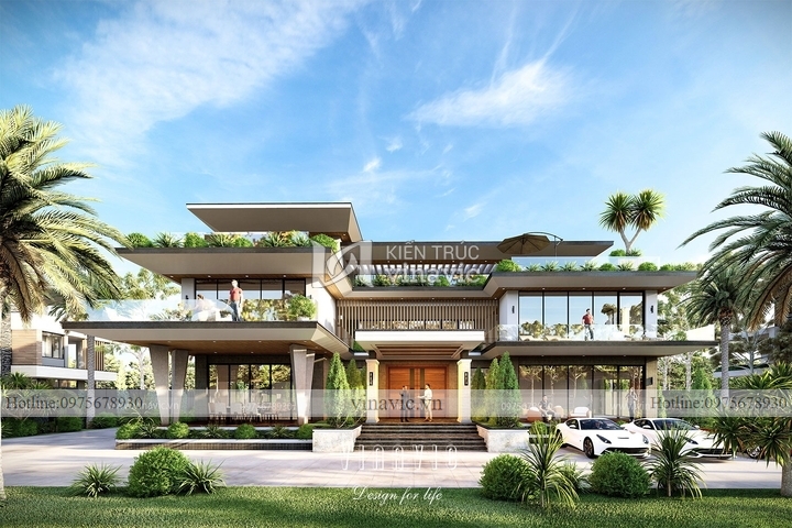 Mẫu thiết kế biệt thự hiện đại 3 tầng có bể bơi vô cực BT2128