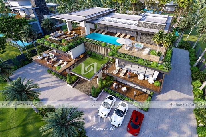 Mẫu thiết kế biệt thự hiện đại 3 tầng có bể bơi vô cực BT2128