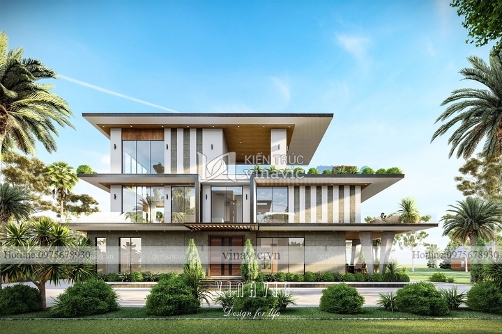 Mẫu thiết kế biệt thự hiện đại 3 tầng có bể bơi vô cực BT2128