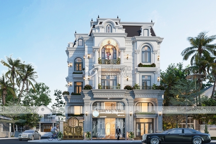 Mẫu thiết kế biệt thự phố tân cổ điển sang trọng tiện nghi BT2236