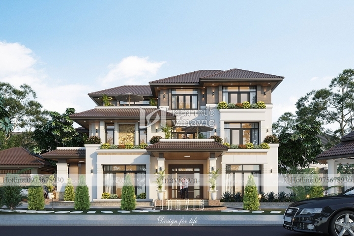 Thiết kế biệt thự 3 tầng phong cách hiện đại mái nhật BT2141