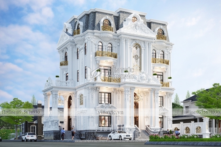 Thiết kế biệt thự 4 tầng có hầm phong cách cổ điển BT2129