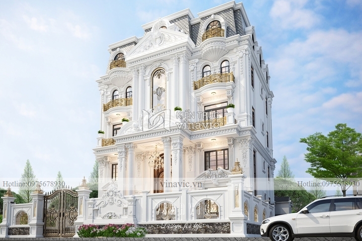 Thiết kế biệt thự 4 tầng có hầm phong cách cổ điển BT2129