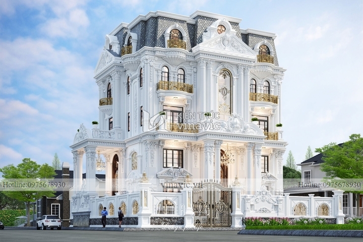 Thiết kế biệt thự 4 tầng có hầm phong cách cổ điển BT2129