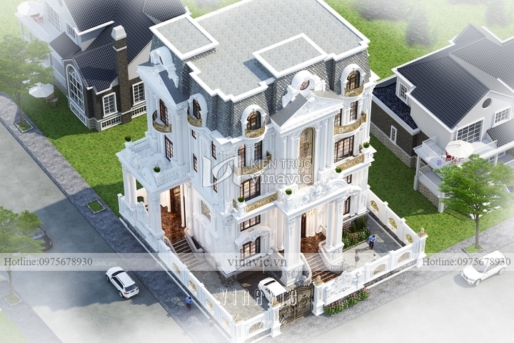 Thiết kế biệt thự 4 tầng có hầm phong cách cổ điển BT2129