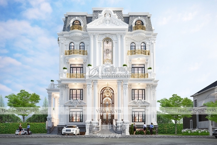 Thiết kế biệt thự 4 tầng có hầm phong cách cổ điển BT2129