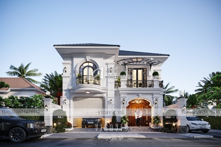 Thiết kế biệt thự phong cách tân cổ điển 2 tầng mái nhật 143m2 BT2270