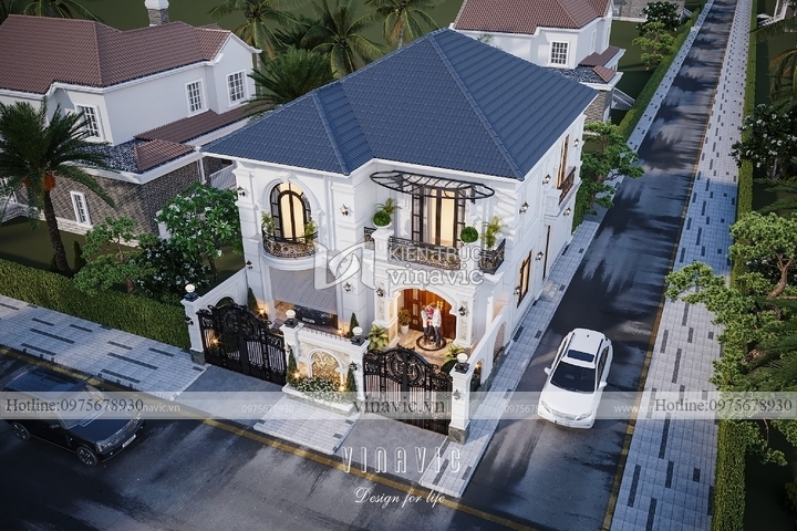Thiết kế biệt thự phong cách tân cổ điển 2 tầng mái nhật 143m2 BT2270