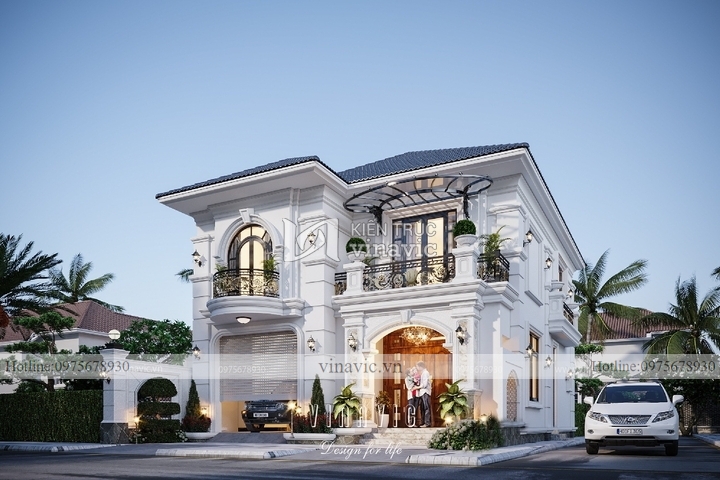 Thiết kế biệt thự phong cách tân cổ điển 2 tầng mái nhật 143m2 BT2270