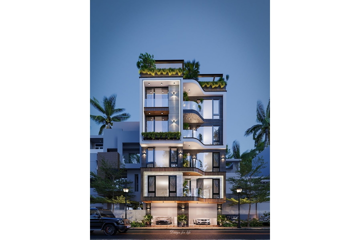 Thiết kế nhà phố 5 tầng hiện đại 1 tum (9.5mx9.2m) 87m2 NP2301