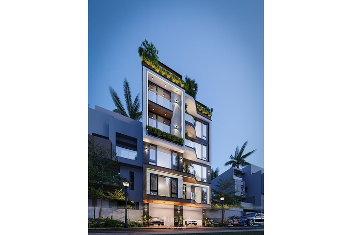 Thiết kế nhà phố 5 tầng hiện đại 1 tum (9.5mx9.2m) 87m2 NP2301