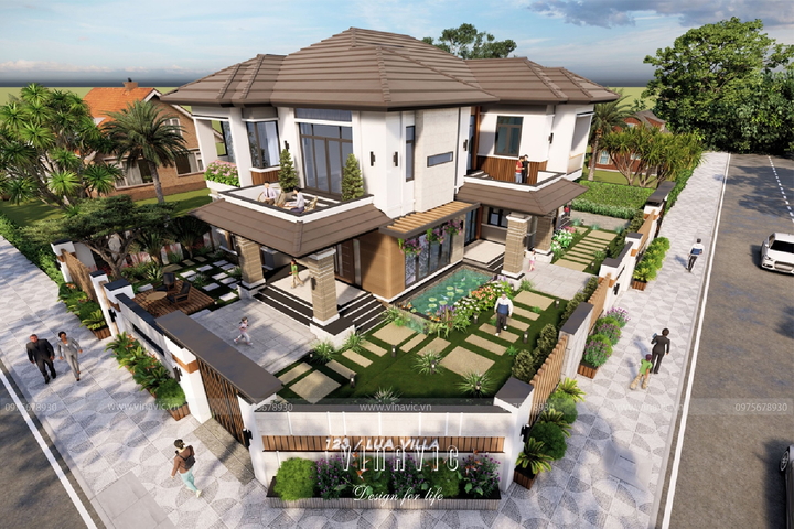 Thiết kế biệt thự 2 tầng 2 mặt tiền hiện đại ở Cần Thơ BT2109