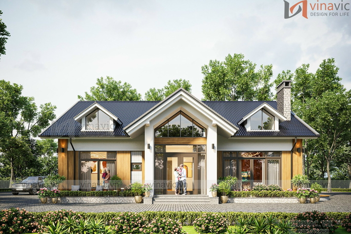 Mẫu biệt thự 1 tầng mái thái 4 phòng ngủ 224m2 (16x14m) BT2324