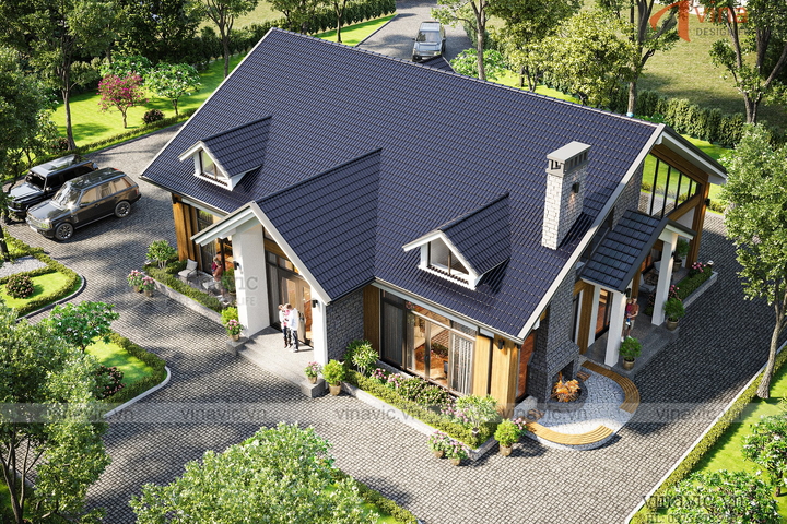 Mẫu biệt thự 1 tầng mái thái 4 phòng ngủ 224m2 (16x14m) BT2324