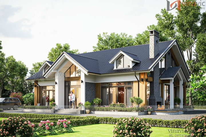 Mẫu biệt thự 1 tầng mái thái 4 phòng ngủ 224m2 (16x14m) BT2324