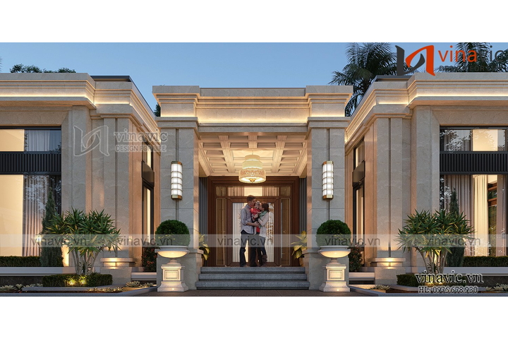 Mẫu biệt thự nhà vườn 1 tầng 4 phòng ngủ (16x13m) BT2321