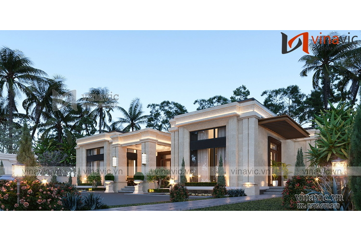 Mẫu biệt thự nhà vườn 1 tầng 4 phòng ngủ (16x13m) BT2321