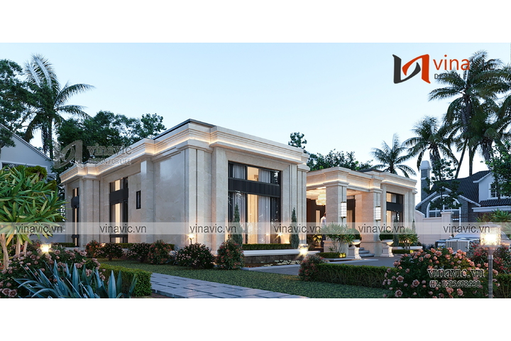 Mẫu biệt thự nhà vườn 1 tầng 4 phòng ngủ (16x13m) BT2321