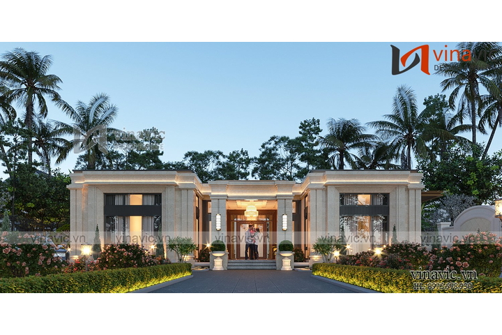 Mẫu biệt thự nhà vườn 1 tầng 4 phòng ngủ (16x13m) BT2321