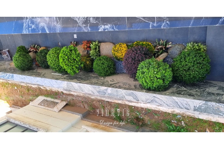 Thi công tiểu cảnh sân vườn trước nhà biệt thự Hoàng Lan Vinhomes TCSV2001