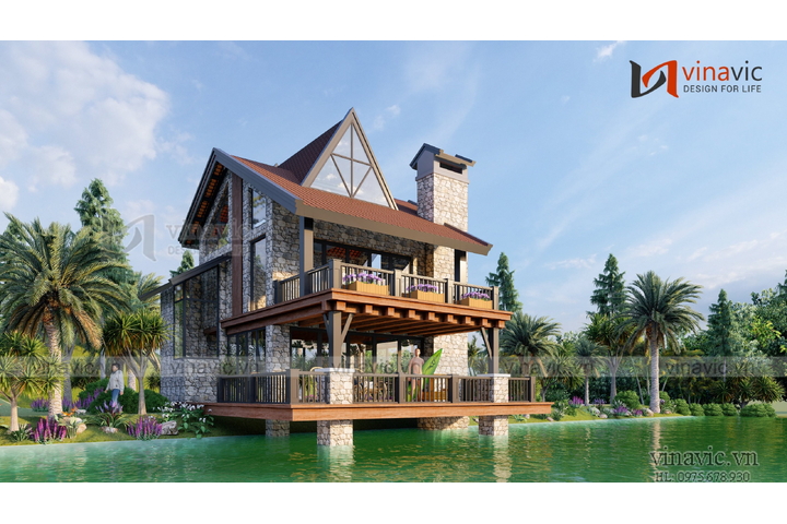 Thiết kế mẫu nhà Bungalow đẹp 2 tầng nghỉ dưỡng (10x11m) BT2327