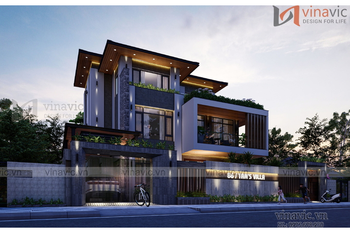 Mẫu thiết kế biệt thự mặt tiền 14m sâu 10m 3 tầng hiện đại BT2332