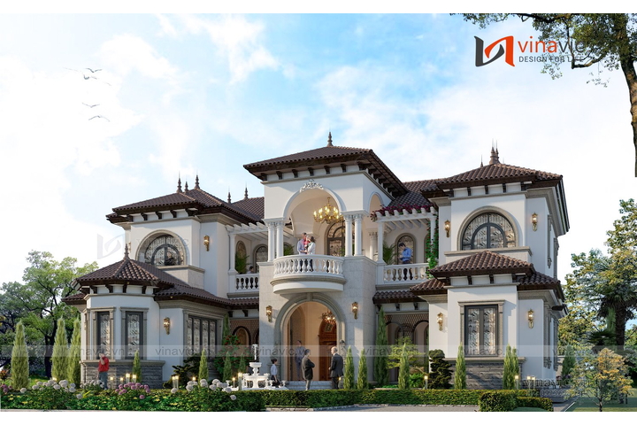 Thiết kế biệt thự nhà 2 tầng phong cách Địa trung hải (16x20m) BT2331