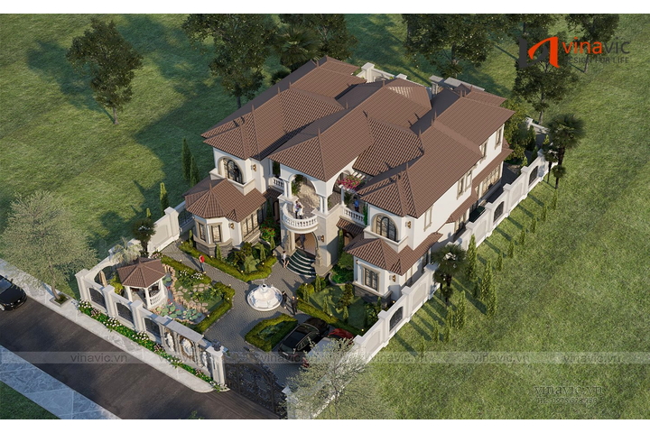 Thiết kế biệt thự nhà 2 tầng phong cách Địa trung hải (16x20m) BT2331