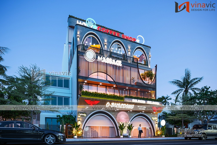 Thiết kế tổ hợp khách sạn nhà hàng cafe 7 tầng (12x28m) BT2330